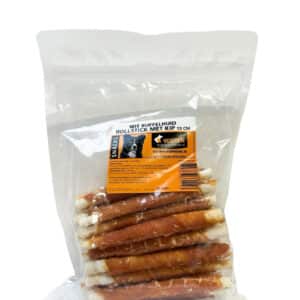 Witte buffelhuid rollstick 13cm met kip 30pack